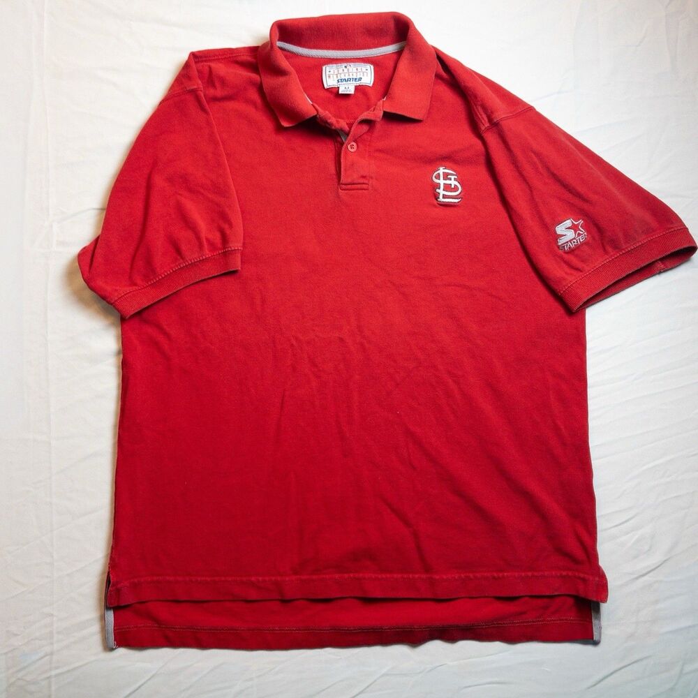 St Louis Cardinals Polo Shirt Mens Medium Red Starter Baseball Pullover Top